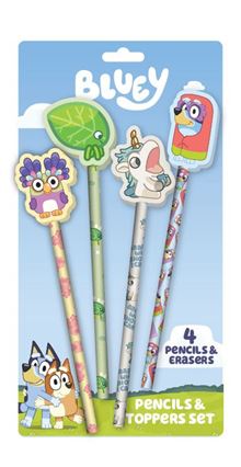 Bluey - Characters 1 - 4 Pencil & Topper Set  - Independent Retail Only